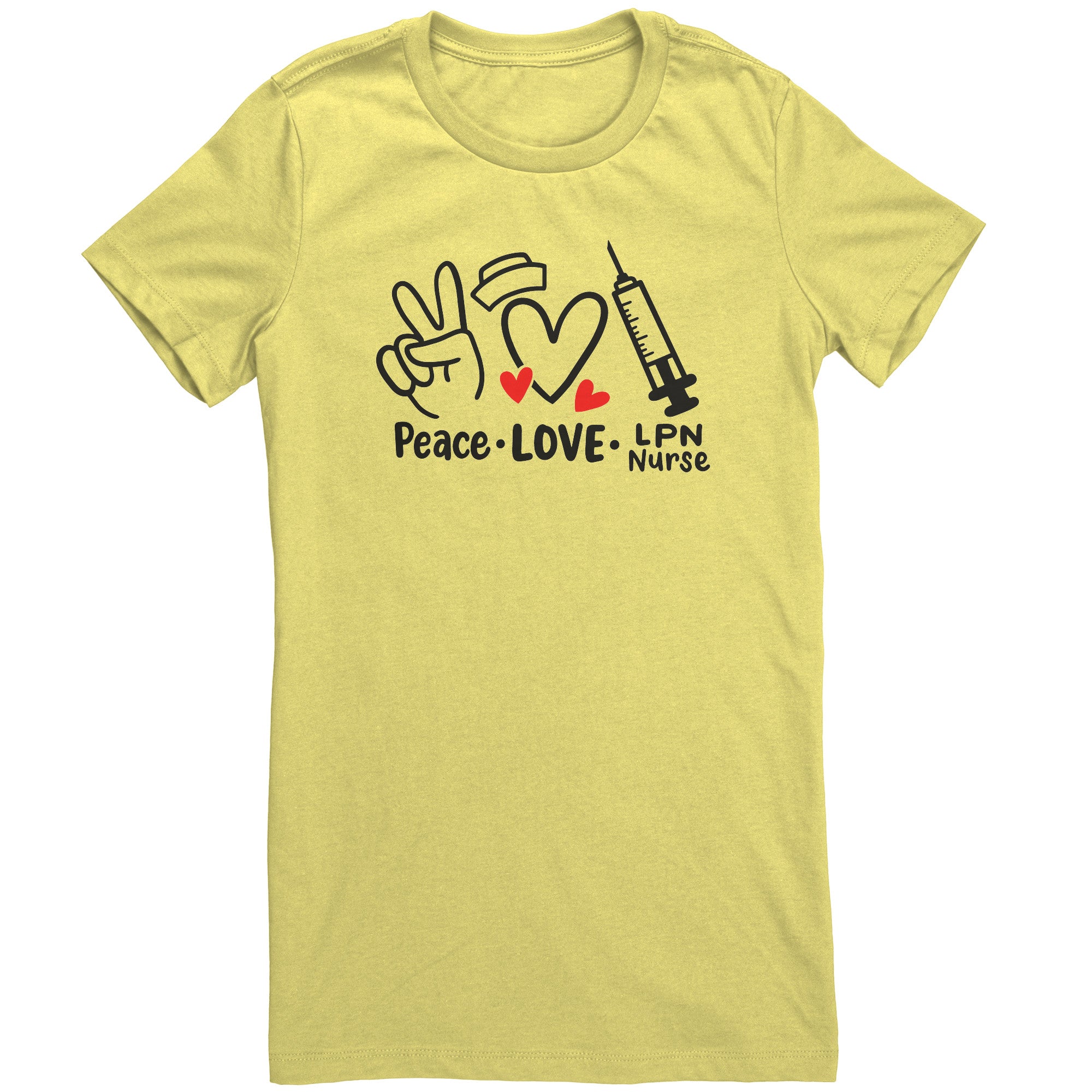 Peace Love LPN Nurse Women's Crew Neck T-Shirt - Comfortable Cotton Tee with Heartfelt Design