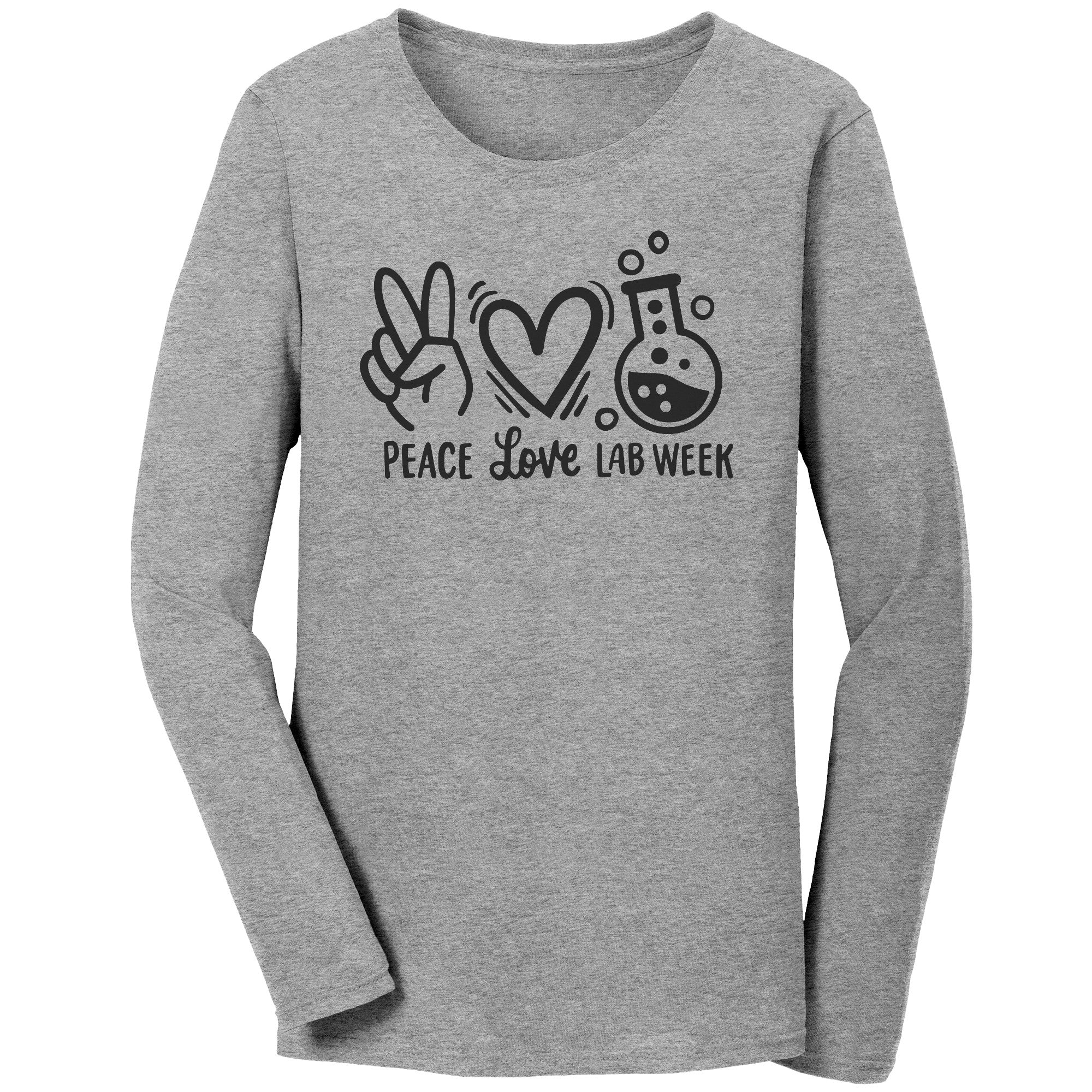 Peace Love Lab Week Long Sleeve Shirt - Comfy Cotton Tee with Peace Sign, Heart & Lab Vial Design