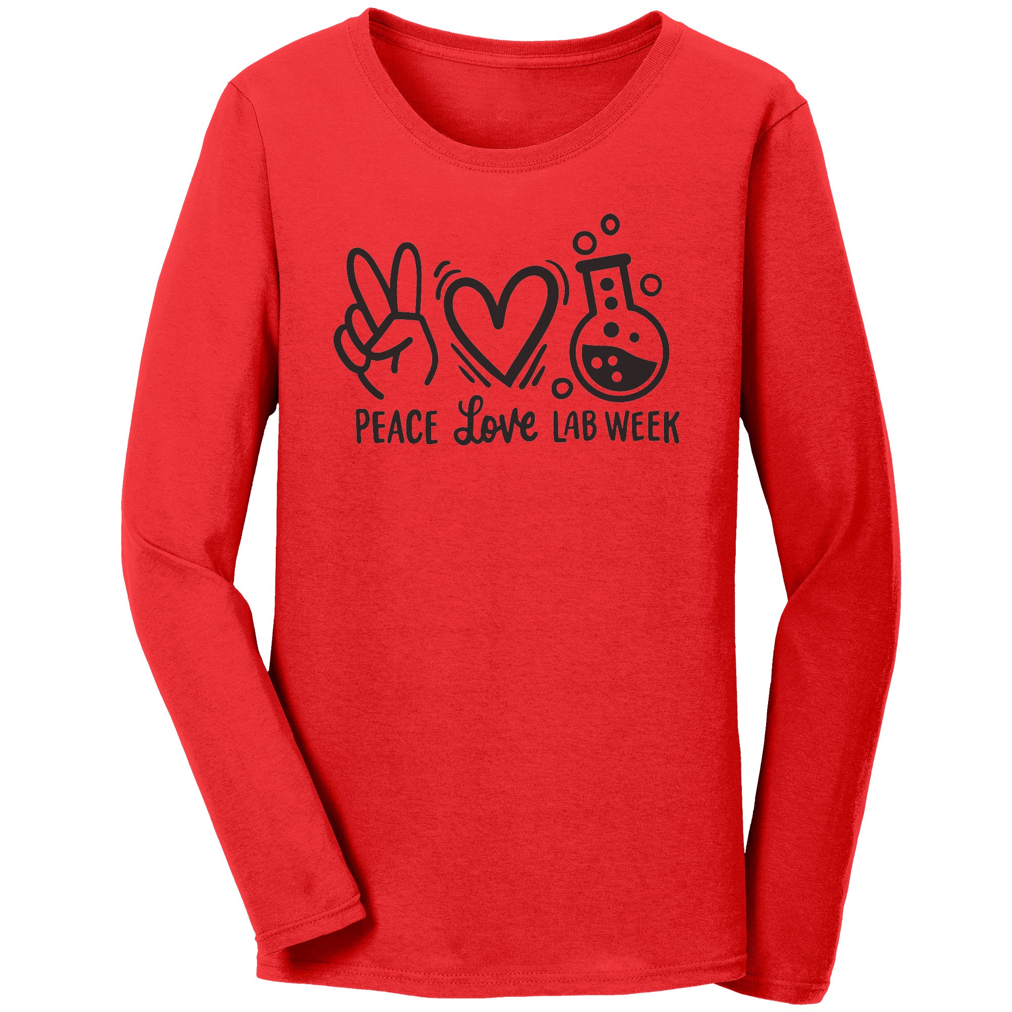 Peace Love Lab Week Long Sleeve Shirt - Comfy Cotton Tee with Peace Sign, Heart & Lab Vial Design