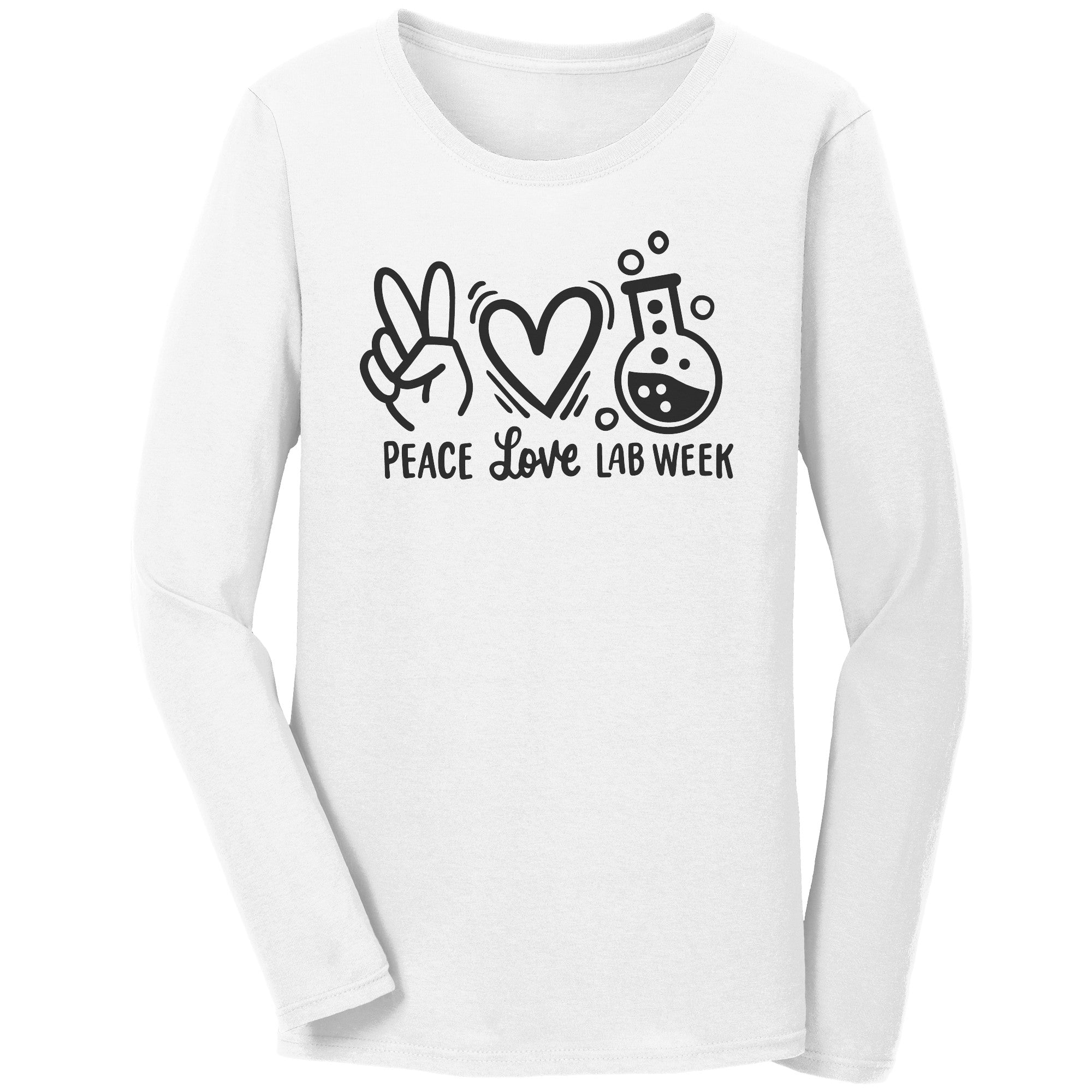 Peace Love Lab Week Long Sleeve Shirt - Comfy Cotton Tee with Peace Sign, Heart & Lab Vial Design