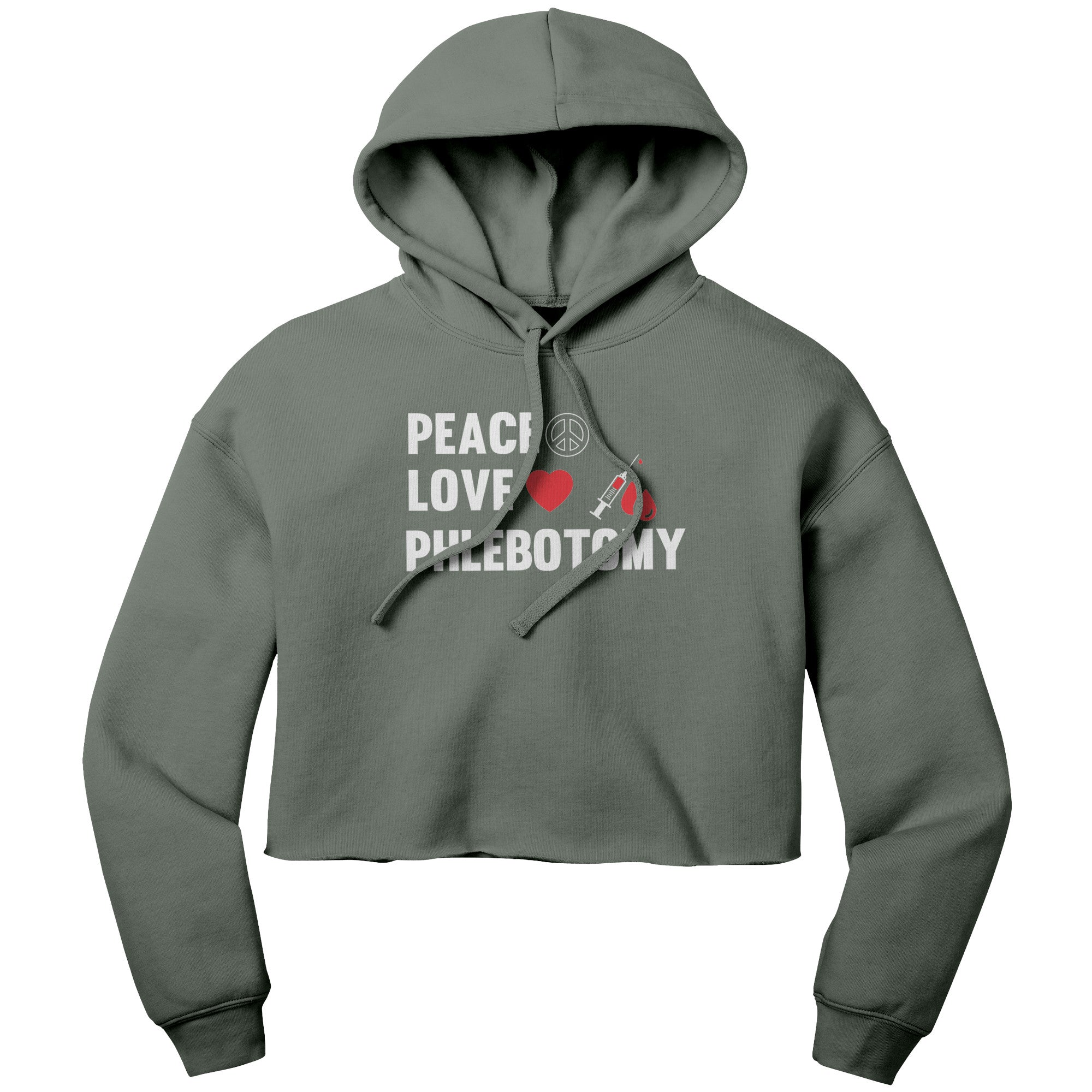 Peace Love Phlebotomy Cropped Hoodie - Style and Comfort for Phlebotomists