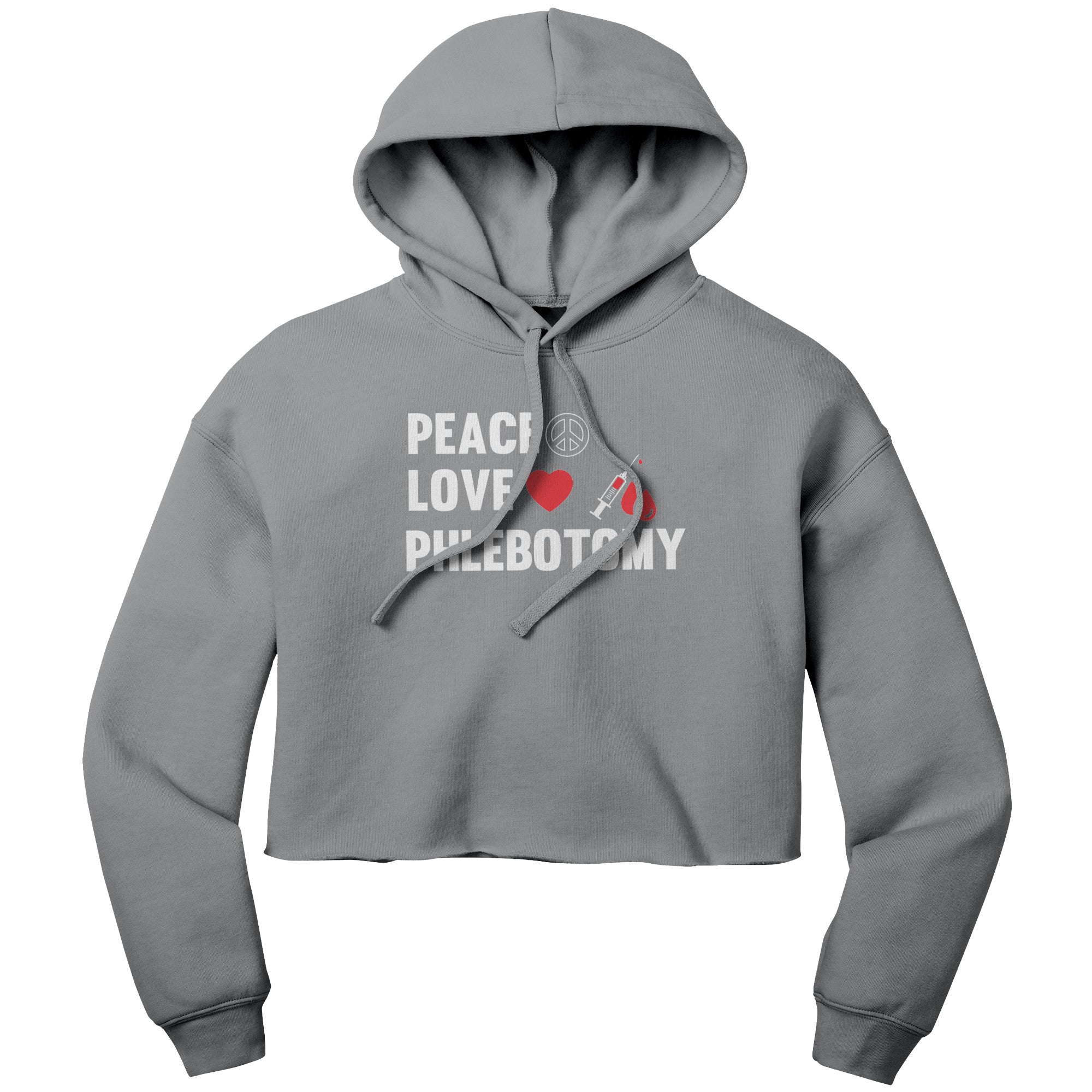 Peace Love Phlebotomy Cropped Hoodie - Style and Comfort for Phlebotomists