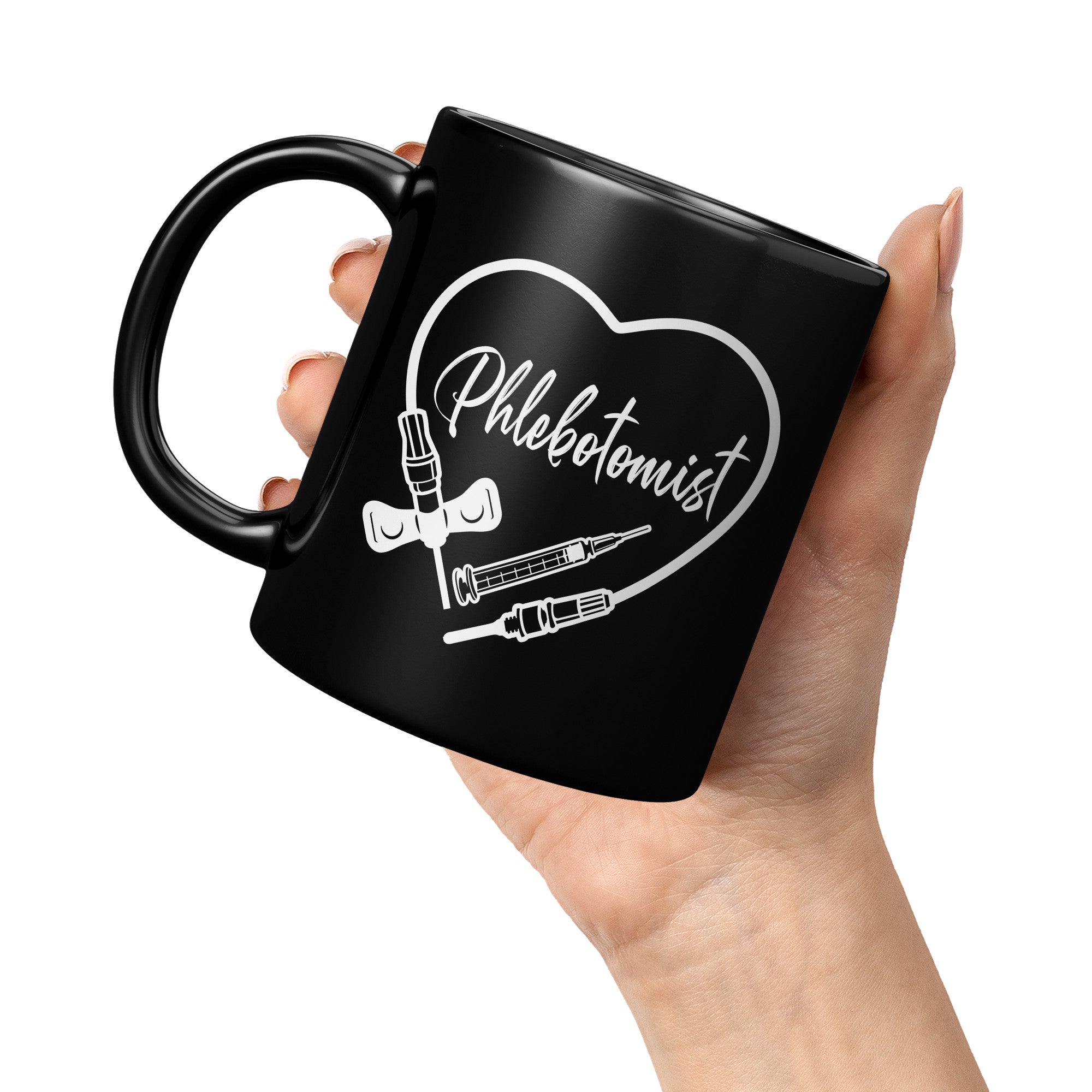 Phlebotomist Heart 11 oz Black Mug - Medical Themed Drinkware