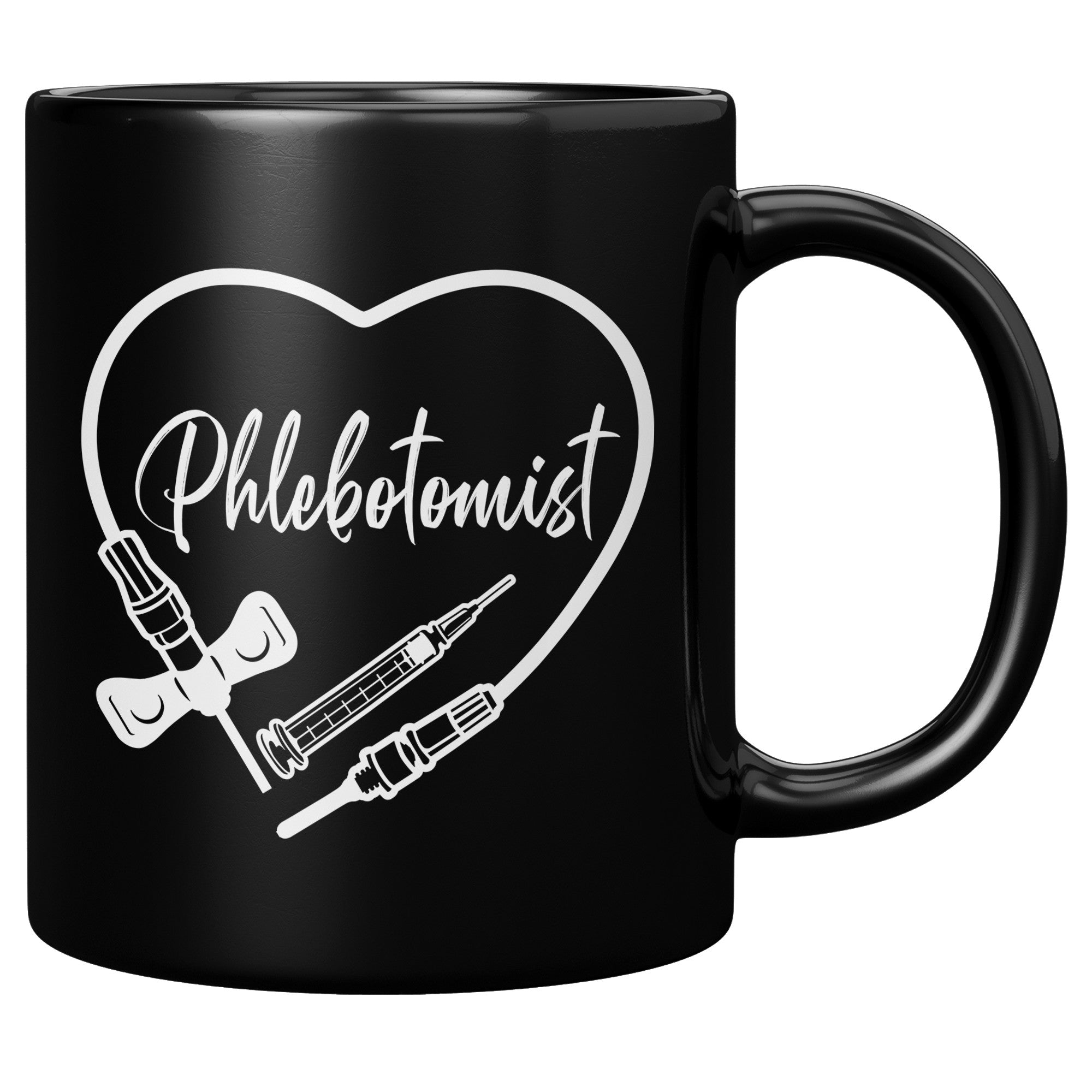 Phlebotomist Heart 11 oz Black Mug - Medical Themed Drinkware