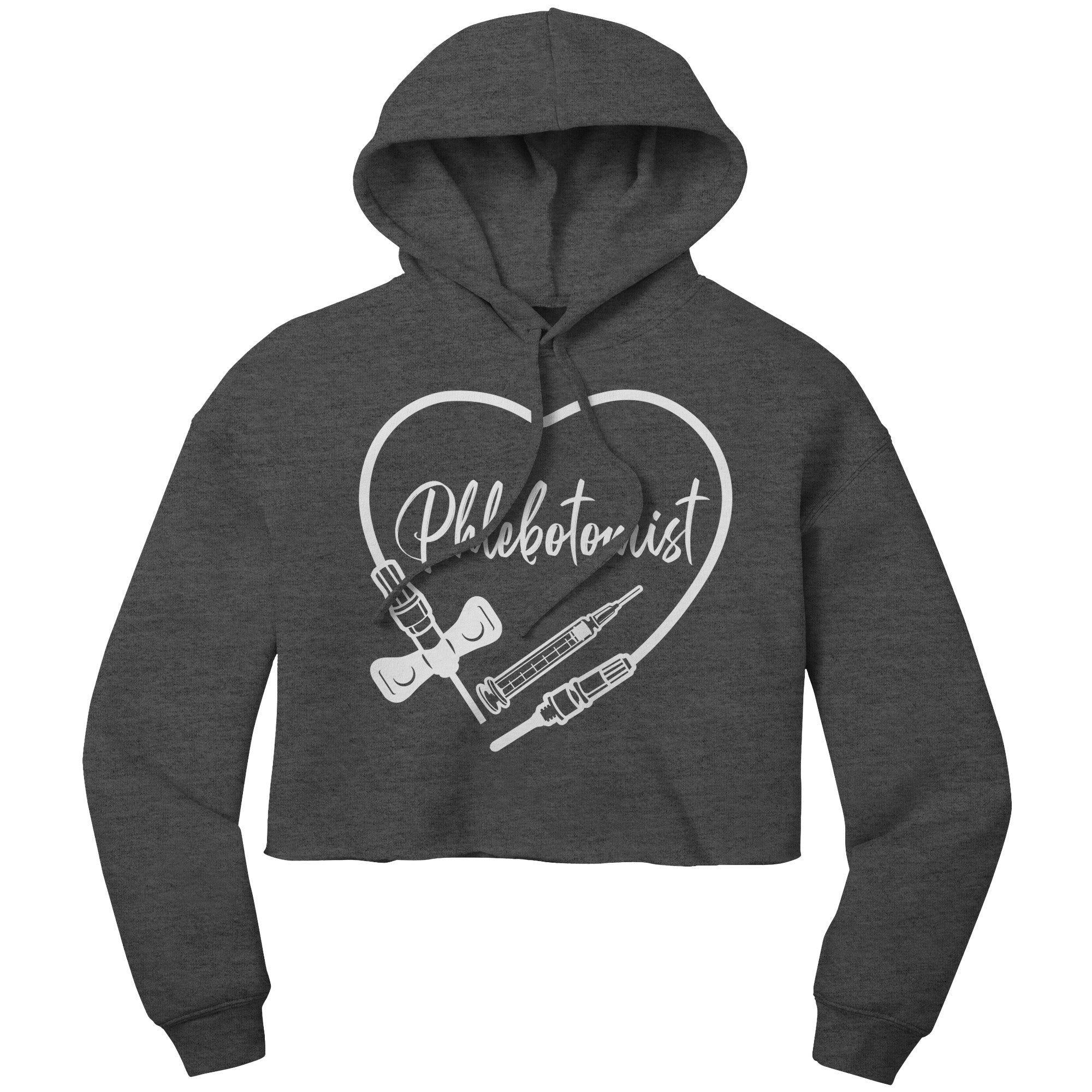 Phlebotomist Heart Cropped Hoodie - Medical Themed Women's Pullover