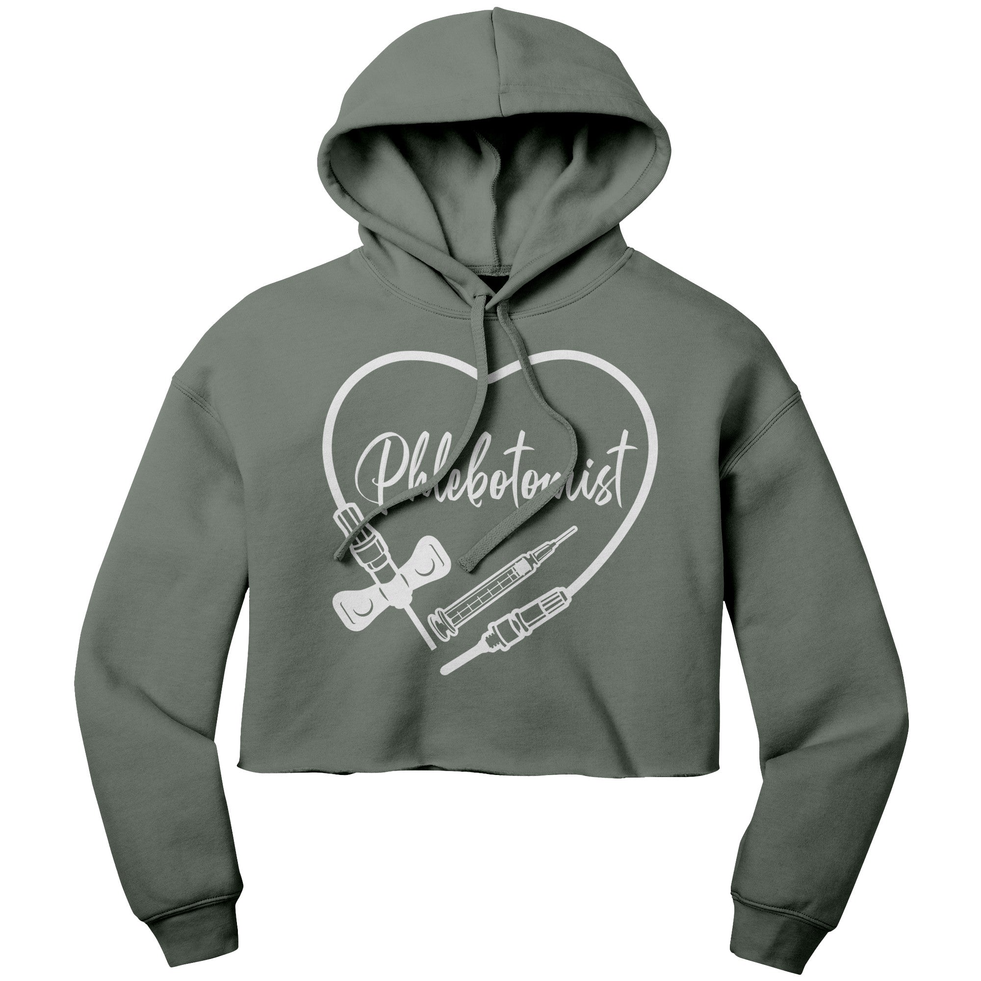Phlebotomist Heart Cropped Hoodie - Medical Themed Women's Pullover