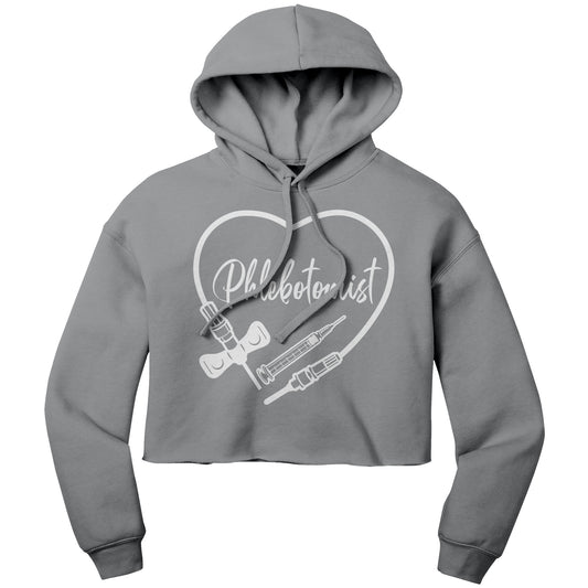 Phlebotomist Heart Cropped Hoodie - Medical Themed Women's Pullover