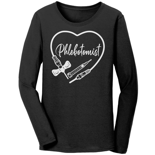 Phlebotomist Heart Long Sleeve Shirt - Medical Themed Women's Top