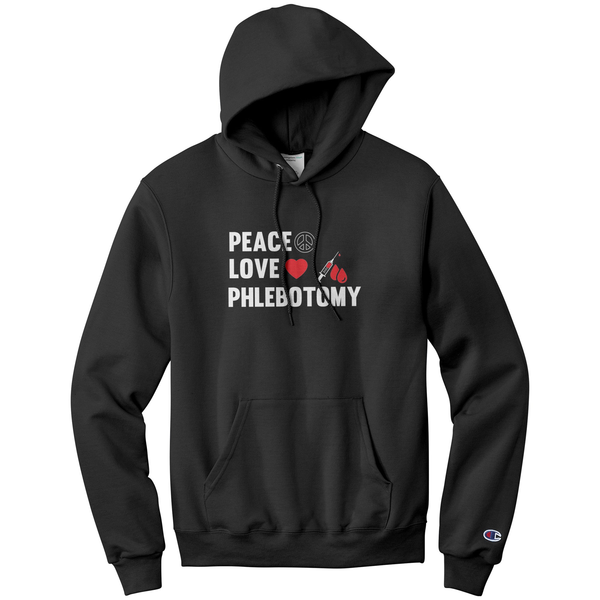 Spread Peace, Love, and Professionalism with our Champion Phlebotomist Hoodie