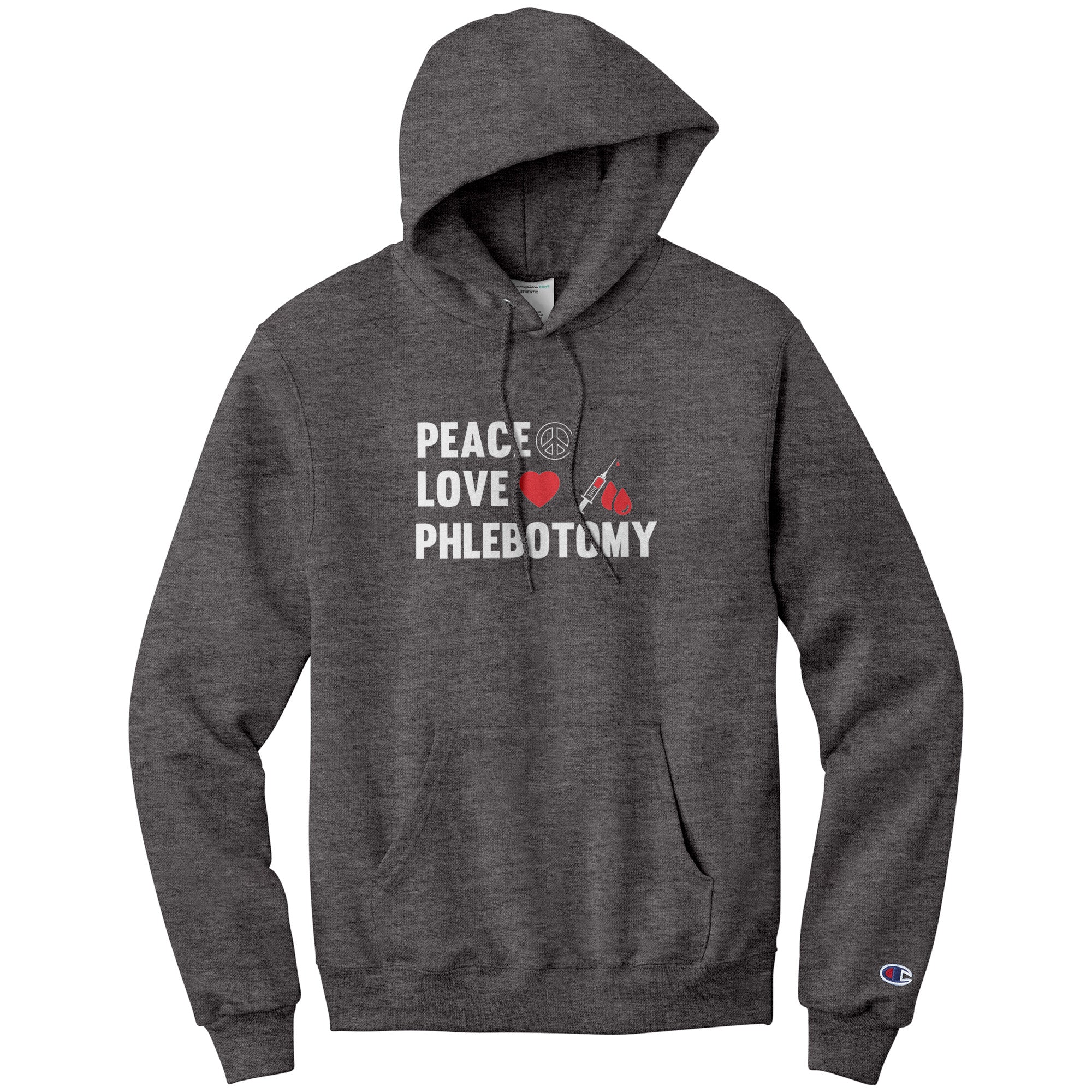 Spread Peace, Love, and Professionalism with our Champion Phlebotomist Hoodie