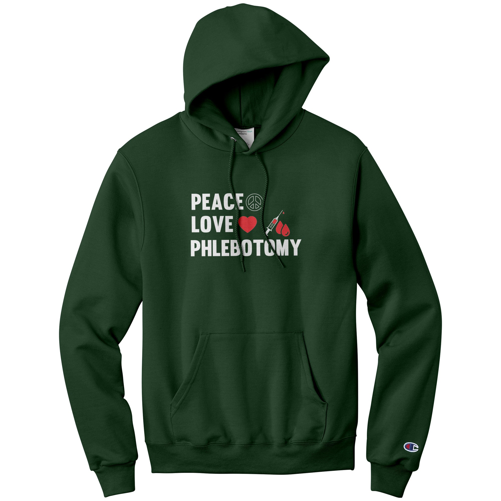 Spread Peace, Love, and Professionalism with our Champion Phlebotomist Hoodie