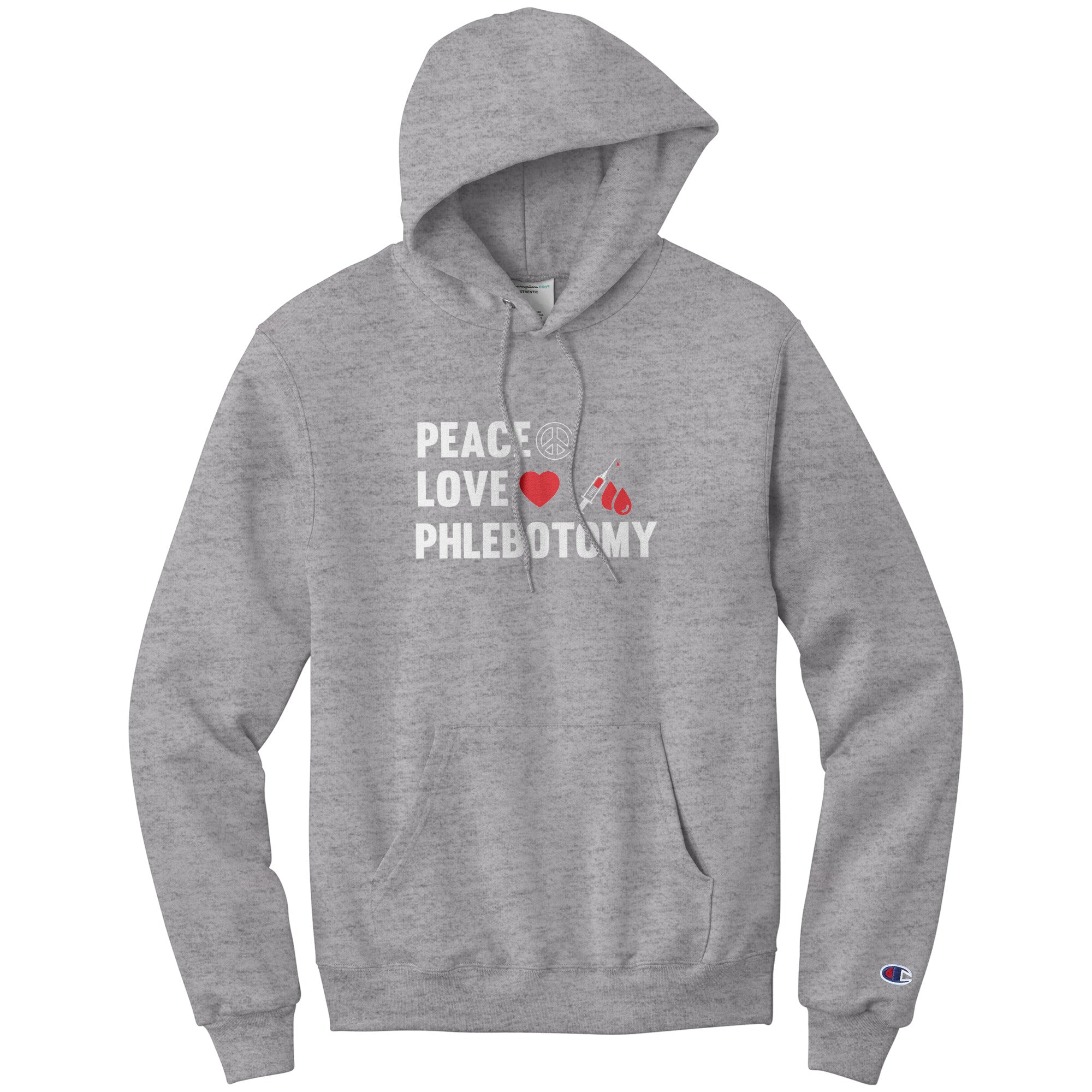 Spread Peace, Love, and Professionalism with our Champion Phlebotomist Hoodie