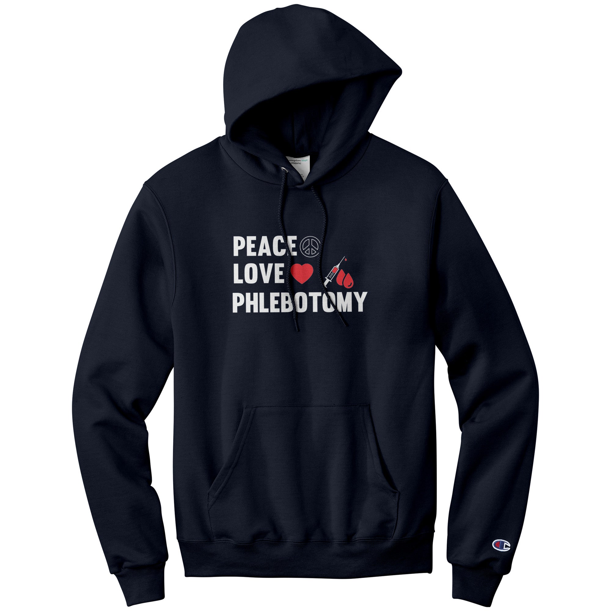 Spread Peace, Love, and Professionalism with our Champion Phlebotomist Hoodie