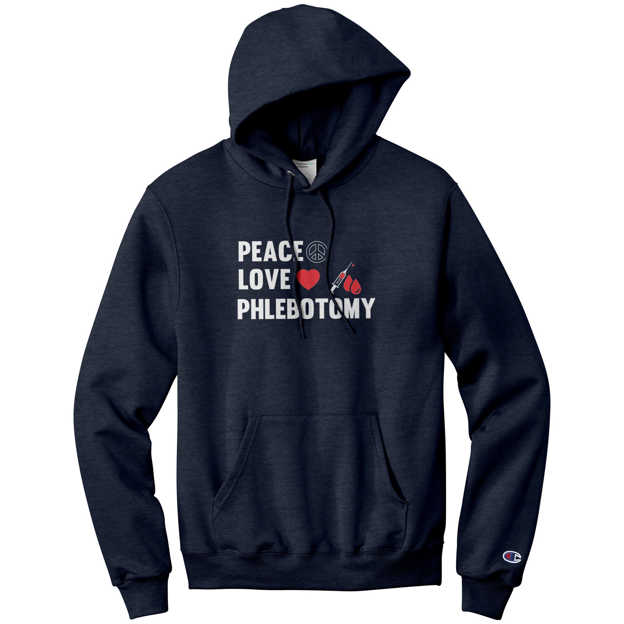 Spread Peace, Love, and Professionalism with our Champion Phlebotomist Hoodie