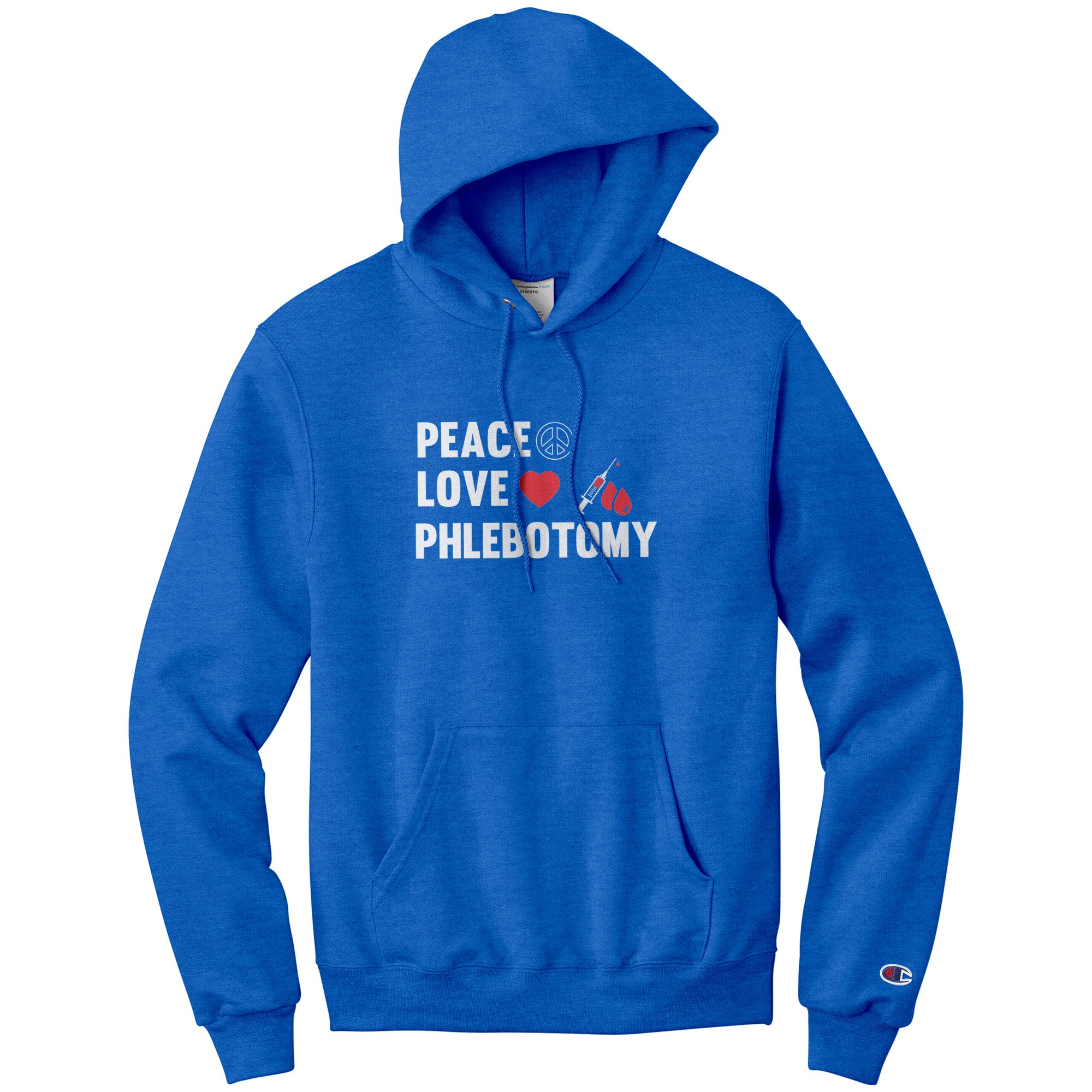 Spread Peace, Love, and Professionalism with our Champion Phlebotomist Hoodie