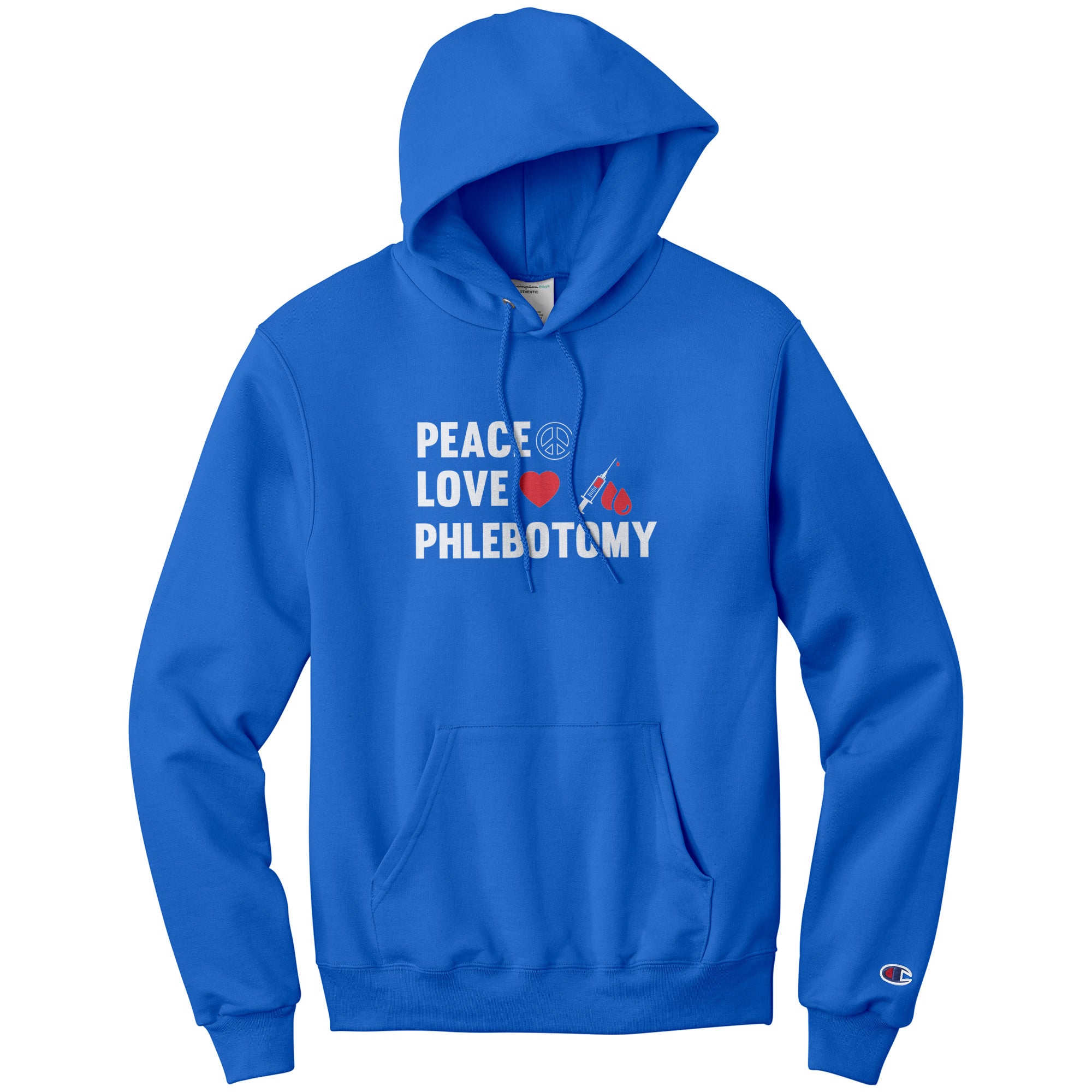 Spread Peace, Love, and Professionalism with our Champion Phlebotomist Hoodie