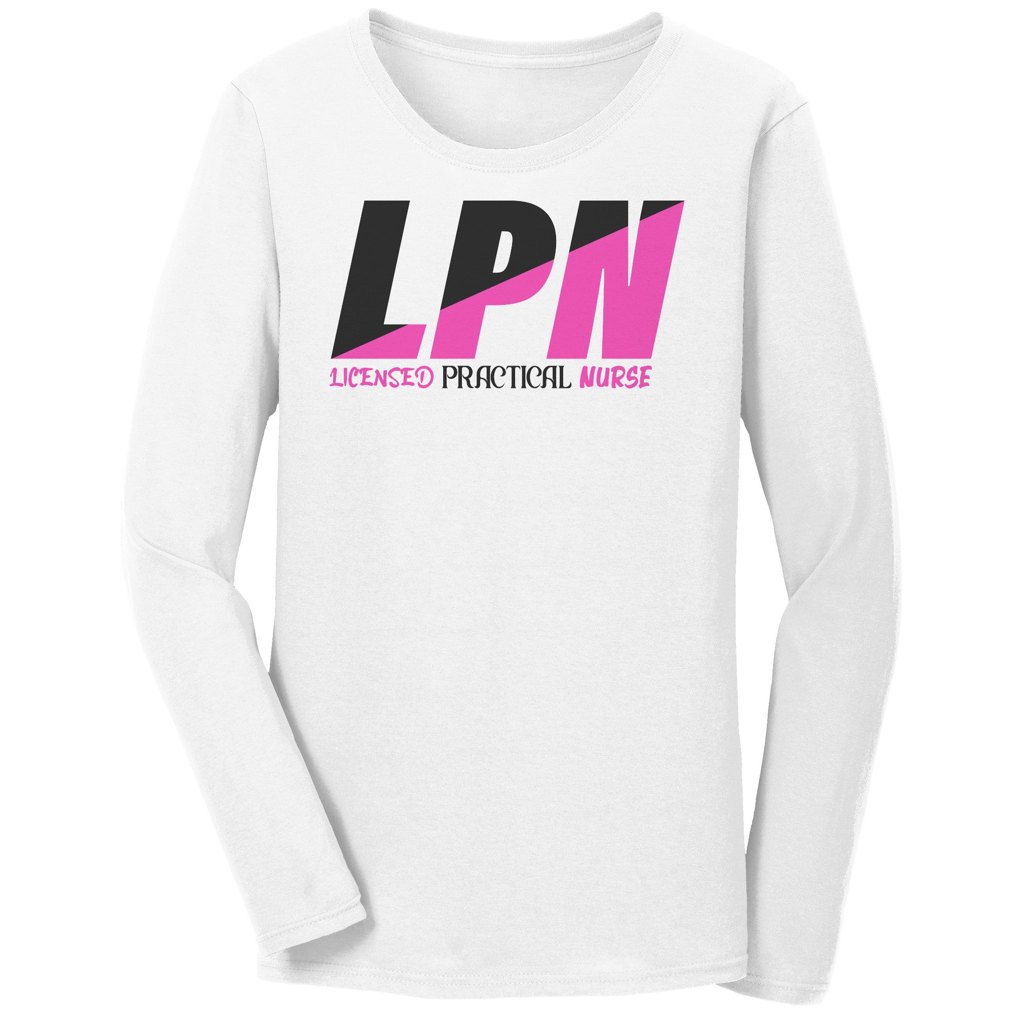 Stylish Black & Fuschia Color Block 'Licensed Practical Nurse' Long Sleeve Shirt - Soft Cotton Tee