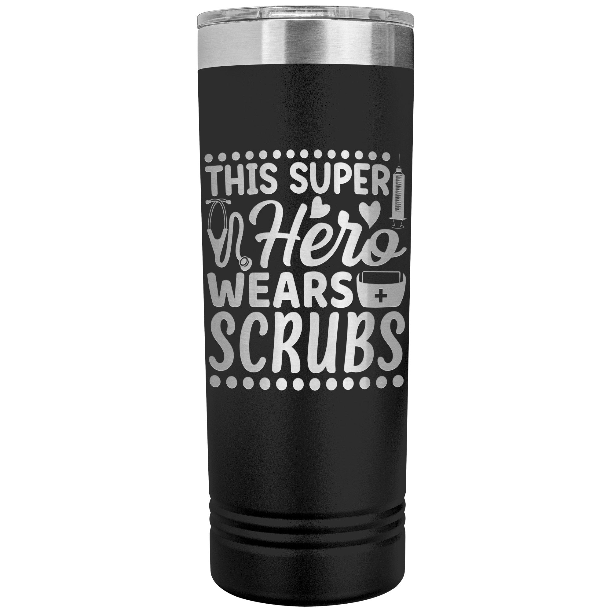 This Super Hero Wears Scrubs 22oz Polar Camel Skinny Tumbler - Ideal for Medical Professionals