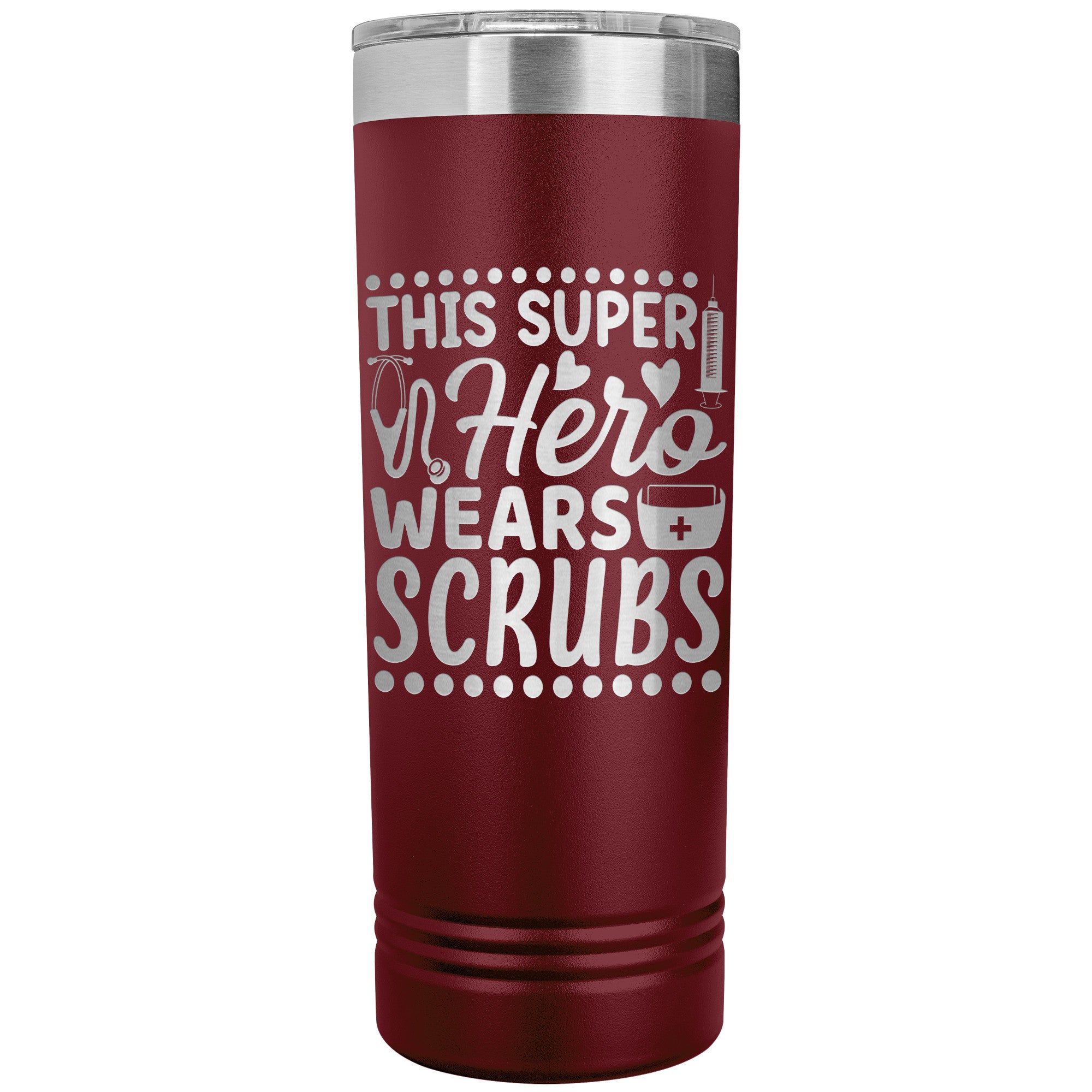 This Super Hero Wears Scrubs 22oz Polar Camel Skinny Tumbler - Ideal for Medical Professionals