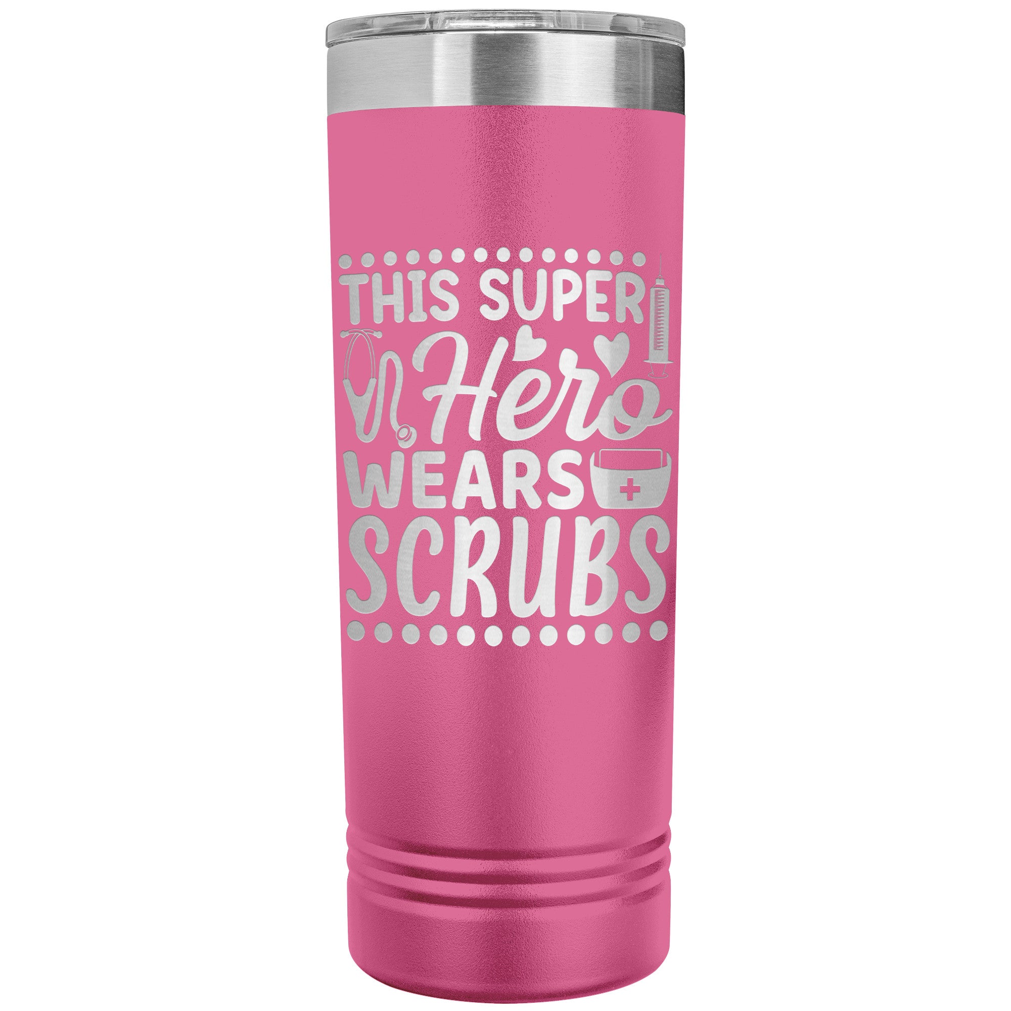This Super Hero Wears Scrubs 22oz Polar Camel Skinny Tumbler - Ideal for Medical Professionals