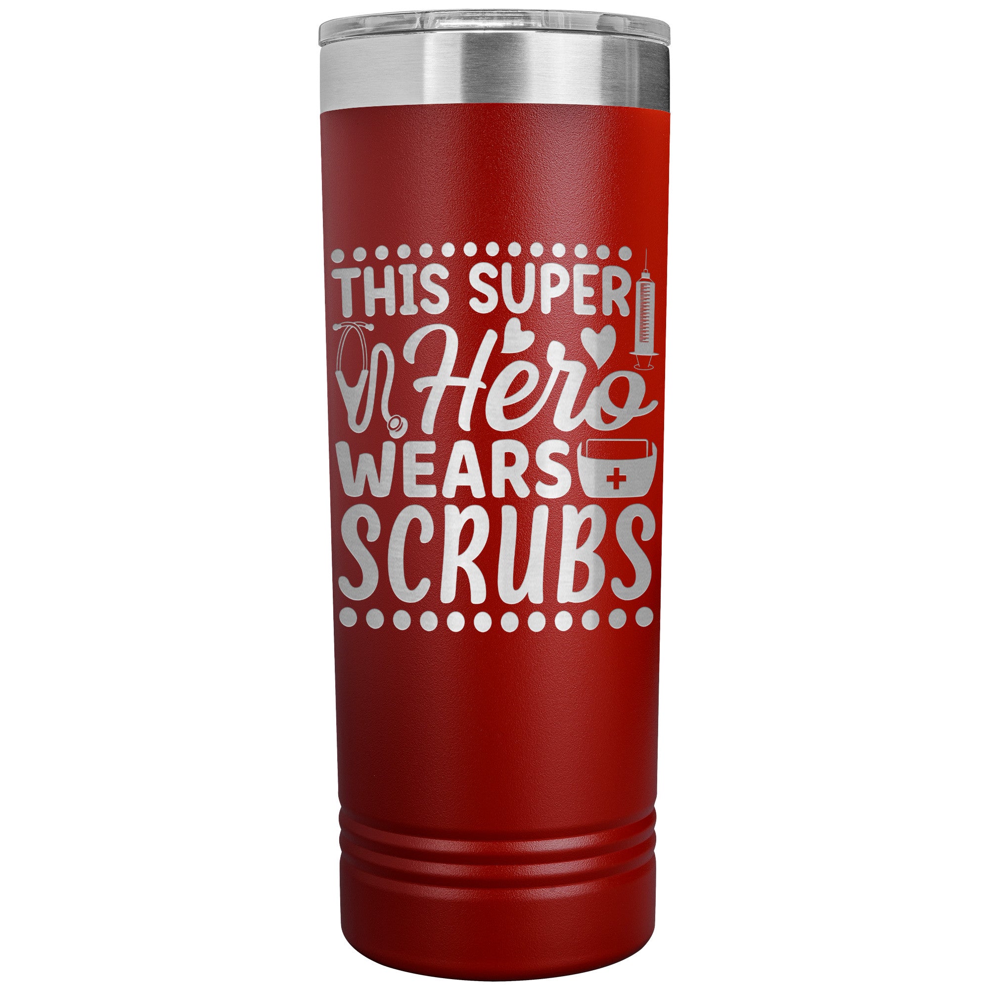 This Super Hero Wears Scrubs 22oz Polar Camel Skinny Tumbler - Ideal for Medical Professionals
