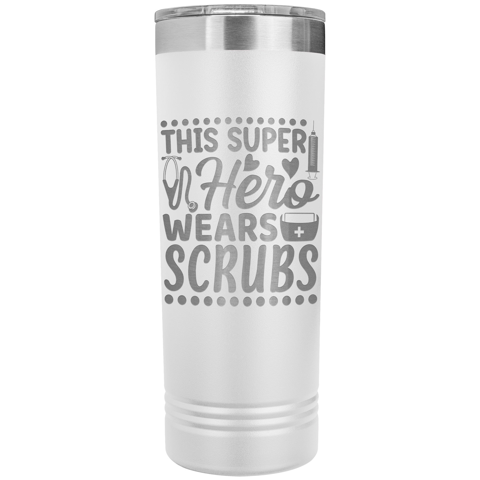 This Super Hero Wears Scrubs 22oz Polar Camel Skinny Tumbler - Ideal for Medical Professionals