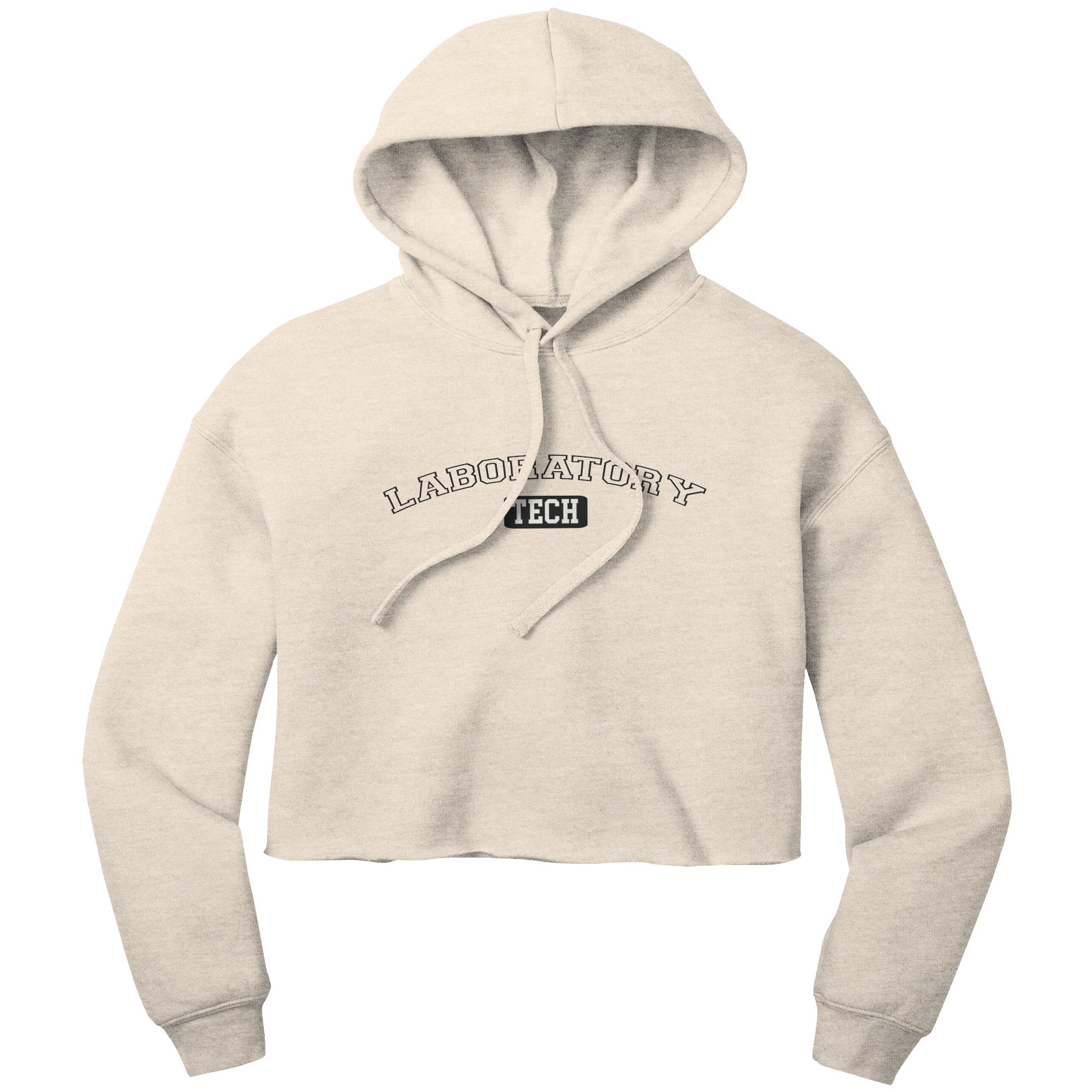 "University-Styled Laboratory Tech" Cropped Hoodie - Classic Cotton-Poly Blend with Raw Edge Detail