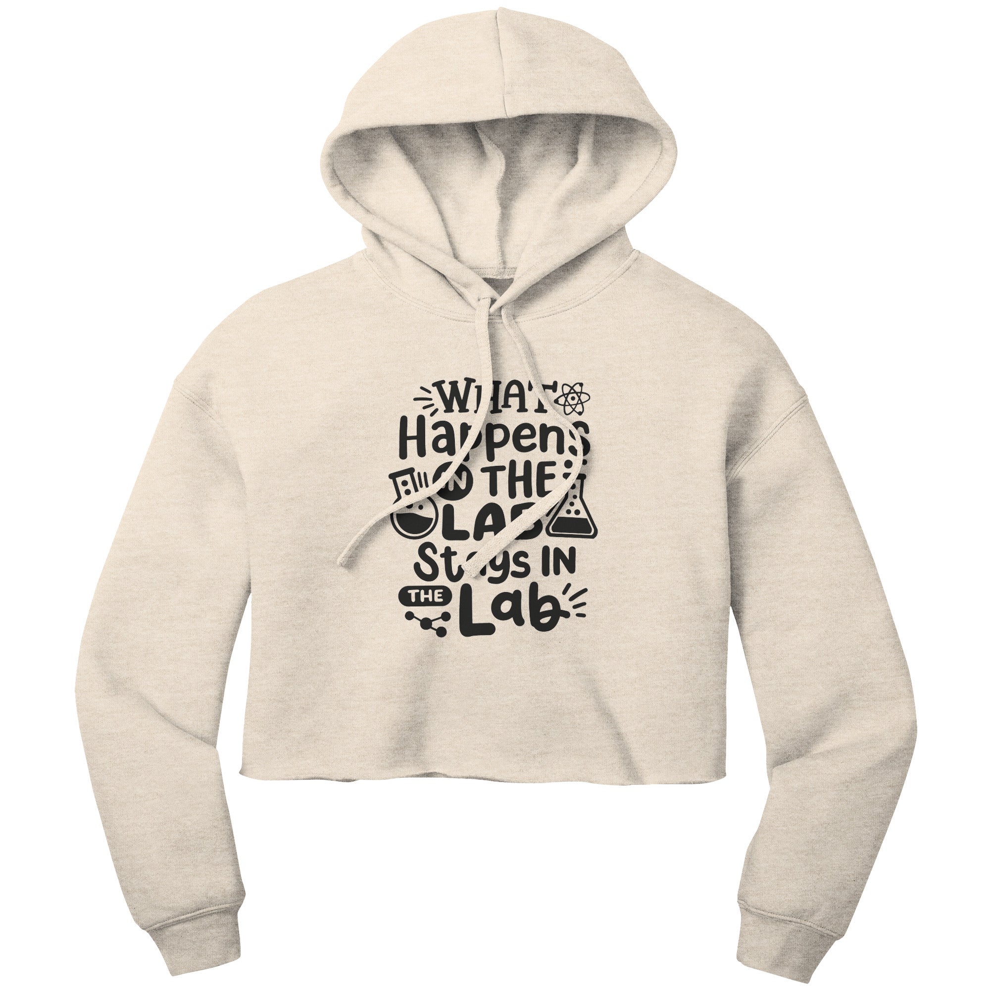 "What Happens in the Lab Stays in the Lab" Cropped Hoodie with Lab Vials Graphics - Trendy Cotton-Poly Blend