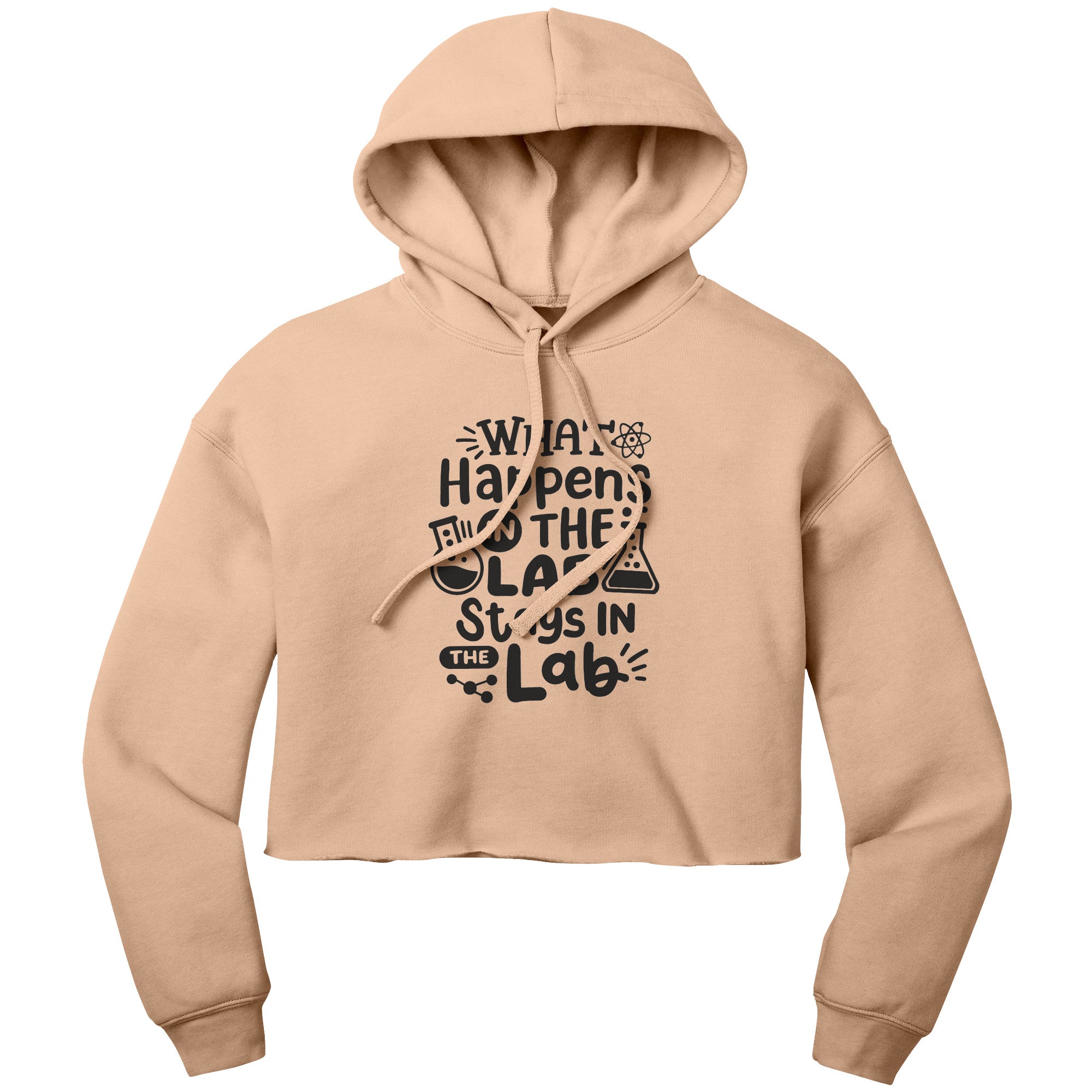 "What Happens in the Lab Stays in the Lab" Cropped Hoodie with Lab Vials Graphics - Trendy Cotton-Poly Blend